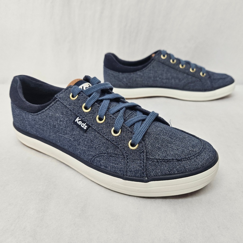 Keds Center II Canvas Sneakers Gold Eyelets WF65208 Speckle Navy Womens Size 6
